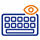 Blaues Keylogger-Malware-Symbol mit Tastatur und Auge